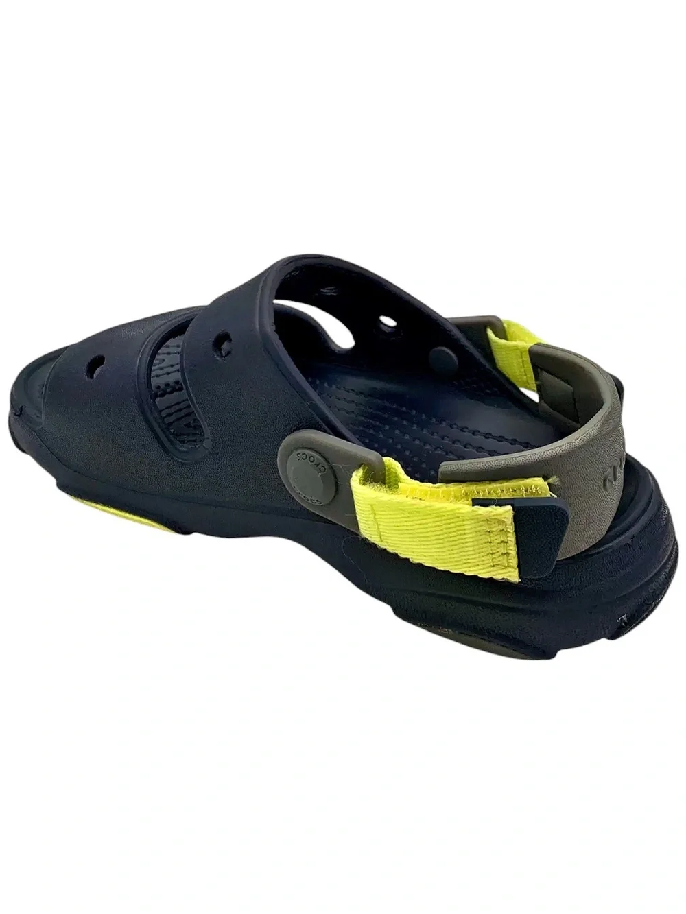 CROCS Kids Navy Blue Sandal with Yellow Heel Strap Size 5